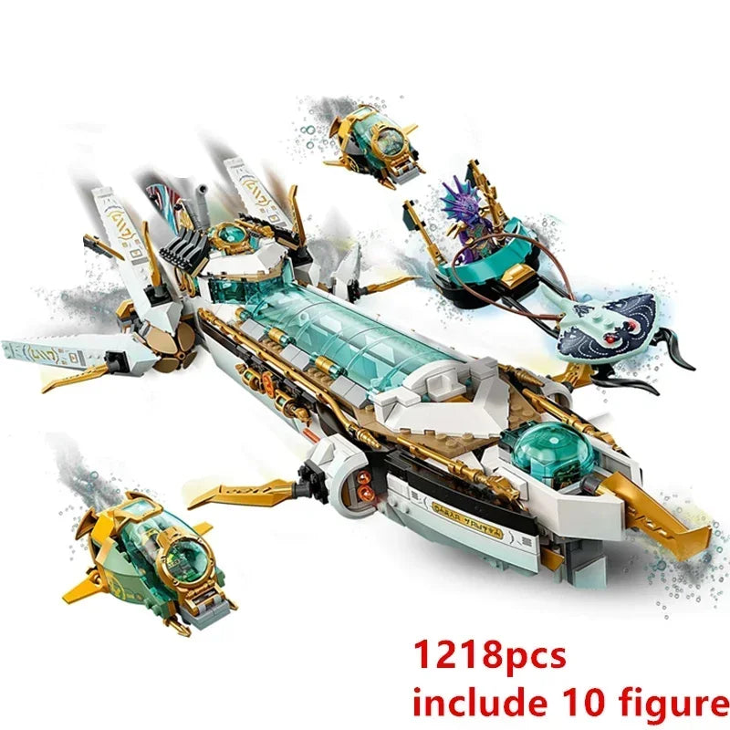 MOC 1218pcs Hydro Bounty Submarine Mech Sub Speeder 71756 Building Blocks Underwater Bounty Bricks Ninjasn Model Kids Toys Gift