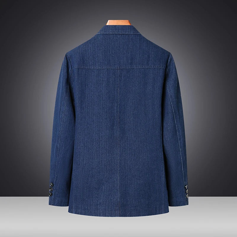 2025 Men Solid Denim Jackets Fashion Blazer Middle-aged Loose Men Vintage Jeans Jackets Hommes Slim Fit Cotton Casual Black Blue