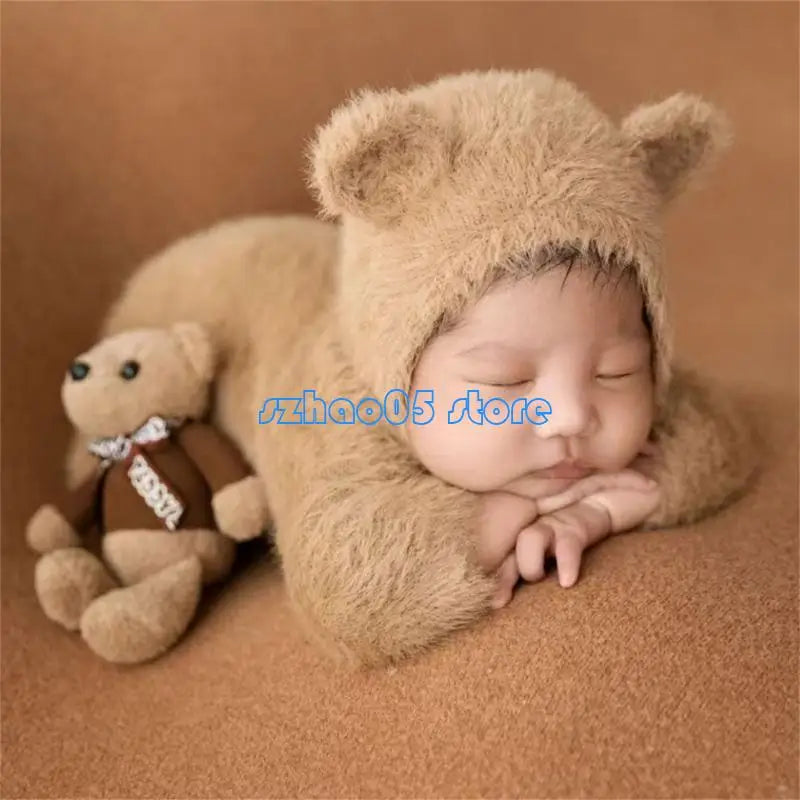 85LE Bear Outfit Hat Set Boy Girl Photo Clothes Photography Props