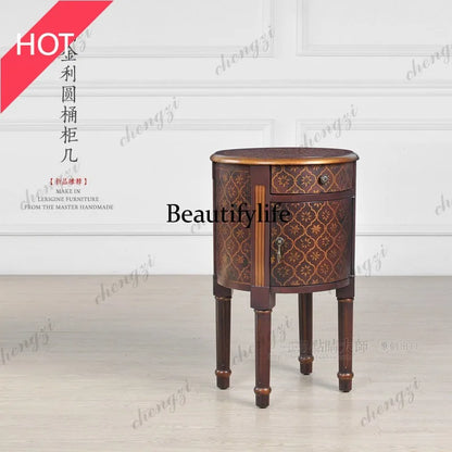9344 American retro classic hand-painted pattern foreign flower round bucket sofa edge tea table bedside table