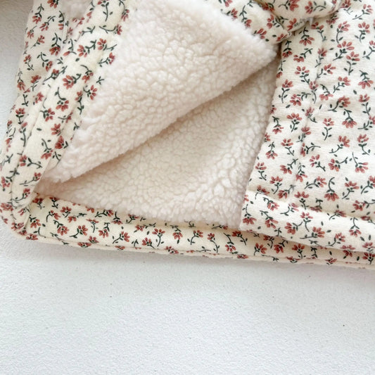 Winter New Coat Baby Plus Velvet  Warm Clothes Fashion Flower Print Girls Padded Jacket Children Long Sleeve Thick Outwears