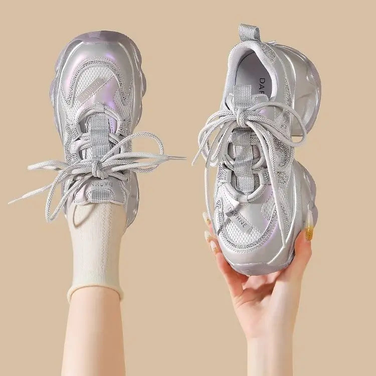 Thick-soled Heightening Dad Shoes for Women 2025 Summer New Versatile Soft-soled Mesh Breathable Casual Sports Shoes Tide