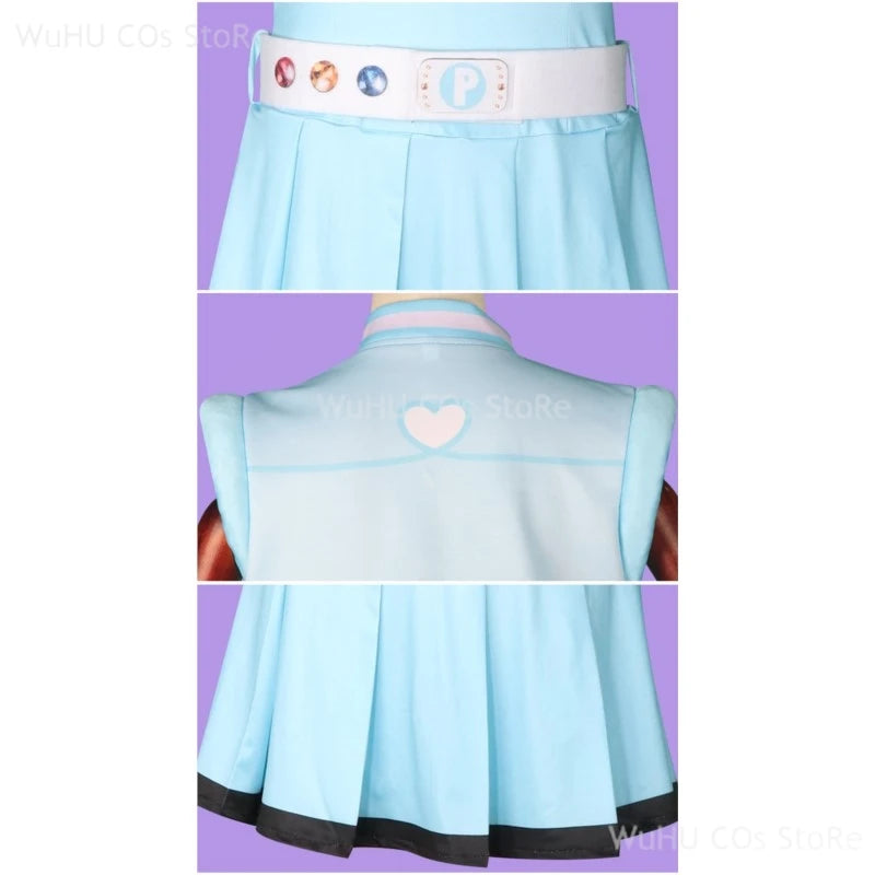 Power Cos Puff Girls Cosplay Costume Hyper Blossom Rolling Bubbles Costume Vest Coat Dress Outfit Hairband Gloves Belt Wig Women