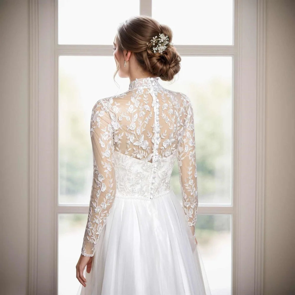 Simple Bridal Wraps Wedding Jackets Floral Lace Appliques High Neck Jacket Shawl Coats Bridal Accessories Wedding & Events