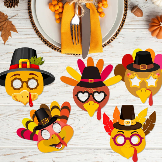 6PCS Autumn Thanksgiving Theme Cartoon Turkey Paper Mask Masquerade Party Photo Props Decorative Stage Mask Props