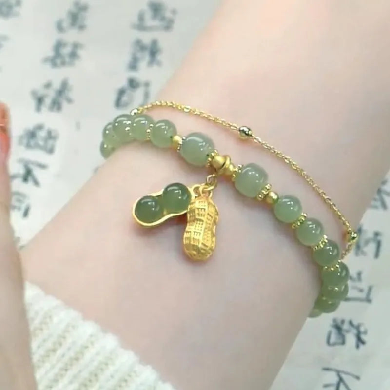 Natural Real Jade Peanut Bracelet Charm Jewelry Designer Bangle Fashion Amulet Luxury Gemstone Lucky Accessories Gifts for Women