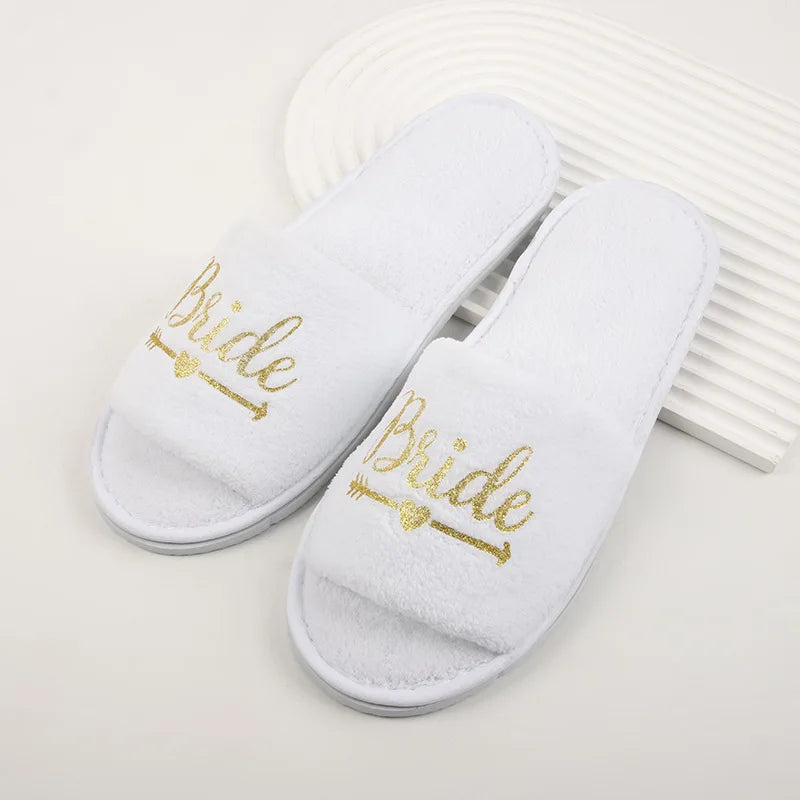 Wedding Party Guests Home Slip-on Letter Print Shoes, For Bride And Bachelorettes Bridal Party Cross Strap Disposable Slippers