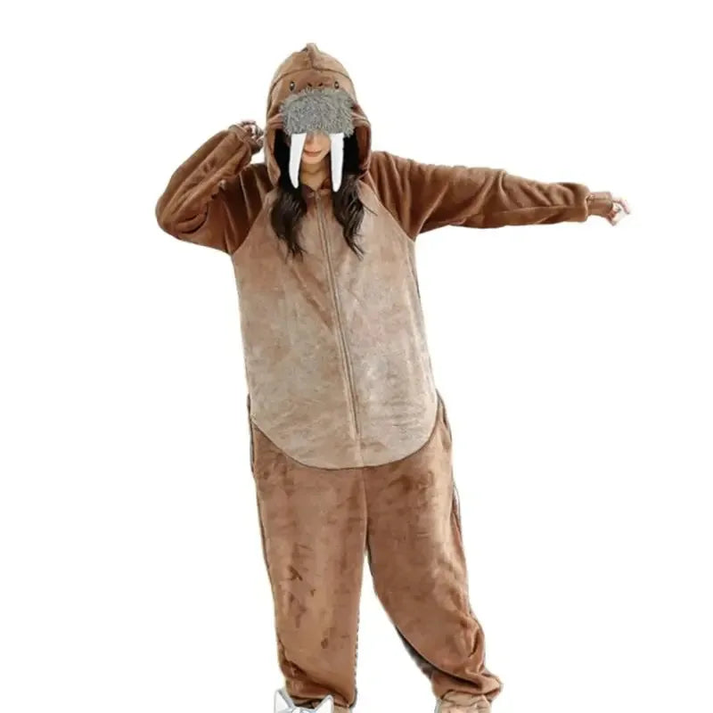 Cosplay Flannel Walrus Onesies Animal Sea Lions Cosplay Overall Pajamas Cartoon Kigurumi Christmas Party Pyjamas Carniva Cosplay