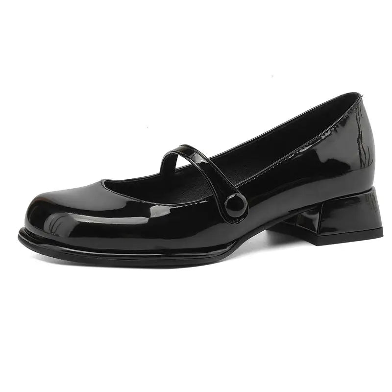 ASILETO Fashion Mary Janes Pumps for Women Round Toe Thick Heel 4.5cm Slip On Shallow Plus Size 42 43 Retro Daily Female Shoes