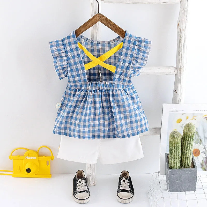 New Summer Baby Girl Clothes Suit Children Fashion Plaid T-Shirt Shorts 2Pcs/Sets Toddler Casual Costume Infant Kids Tracksuits