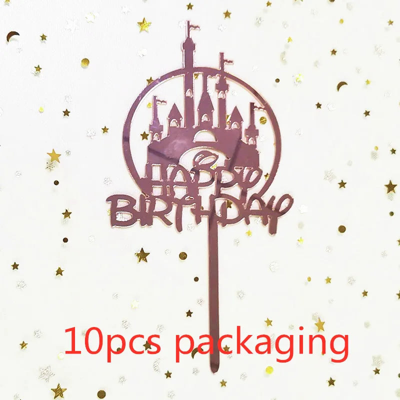 10 Pcs 36 Styles Happy Birthday Cake Topper Pink Gold Acrylic Cake Toppers Baby Shower Cake Birthday Party Cake Flag Decorations