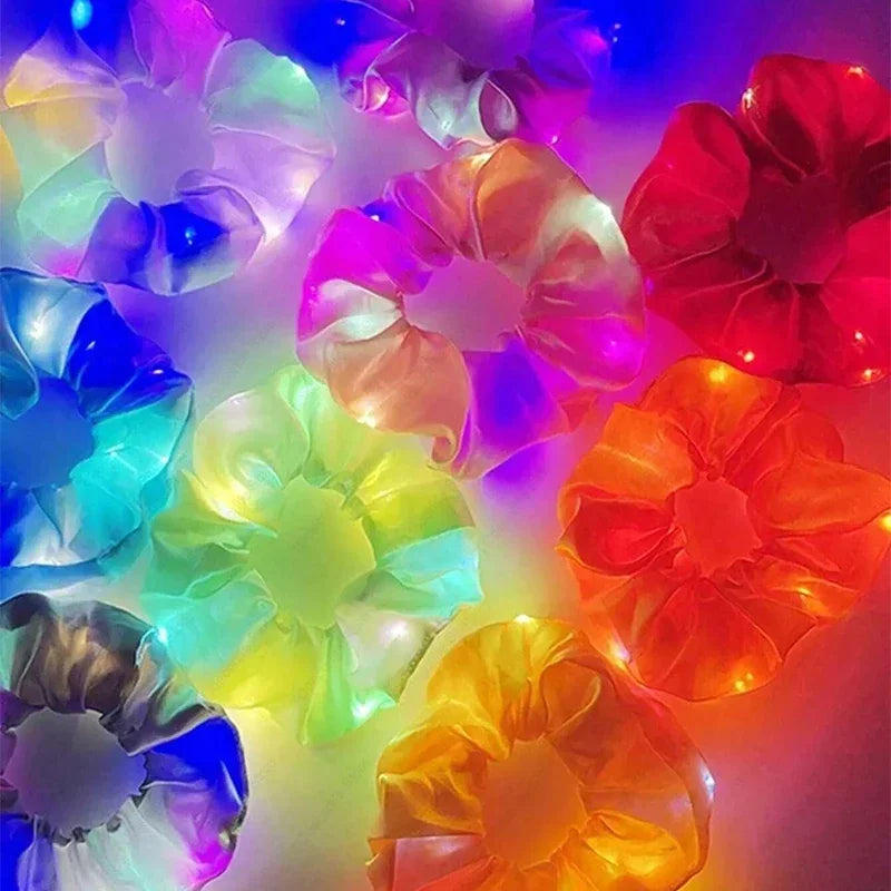 LED Luminous Scrunchies Hairband Glowing Elastic Hair Tie Rope for Women Girls Glow in the Dark Party Hair Accessory