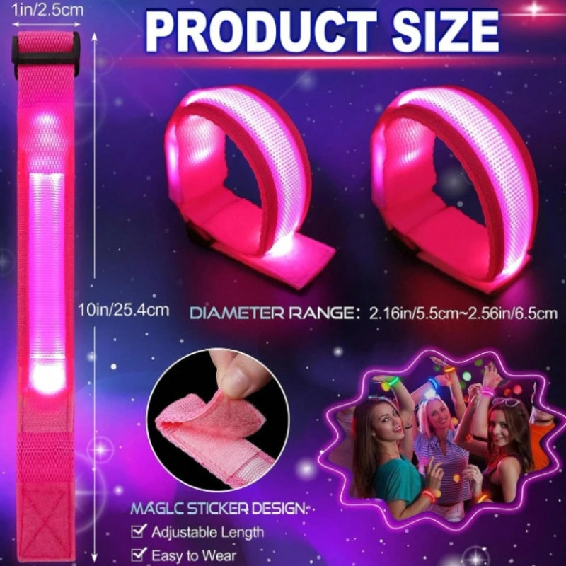 LED Light Up Bracelets Glow in The Dark Party Prop Outdoor Sports Belt Arm Leg Warning Wristband Reflective Safety Bicycle Light