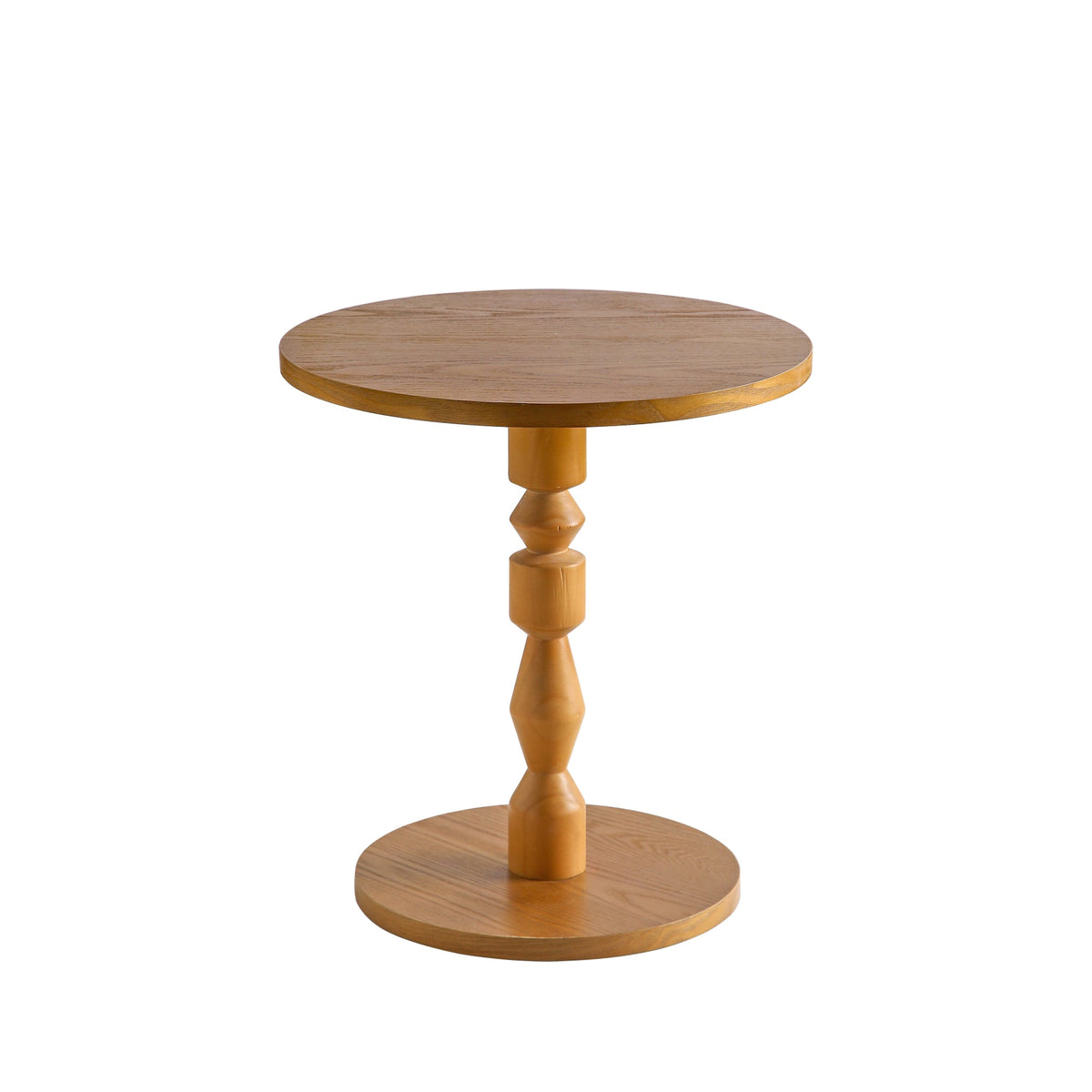 Round Side Table with a Solid Wood Spindle Pedestal and Light Oak