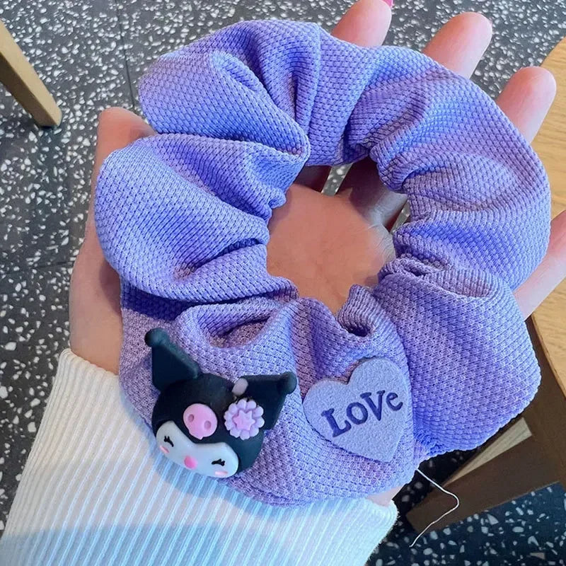 4Pcs  Girls Hair Bands Cute Cartoon Kuromi Hair Rope Kawaii Elastic Headband Hair Accessories Ponytail Holder Holiday Gift