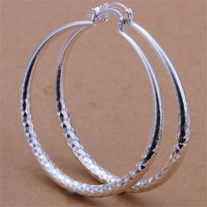 Silver 925 Plated Earrings WOMEN Lady Big Cricle Round Hot Selling Fashion Jewelry Direct Factory Price Christmas Gift E291
