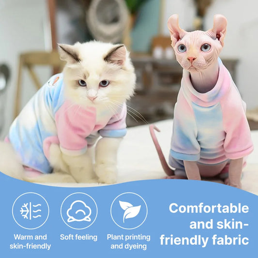 Fenice-Cat Tie-Dye Clothes Base, Silver Fox Velvet, Four-Legged Clothes, Sphynx, Hairless, Ragdoll, Autumn, Winter