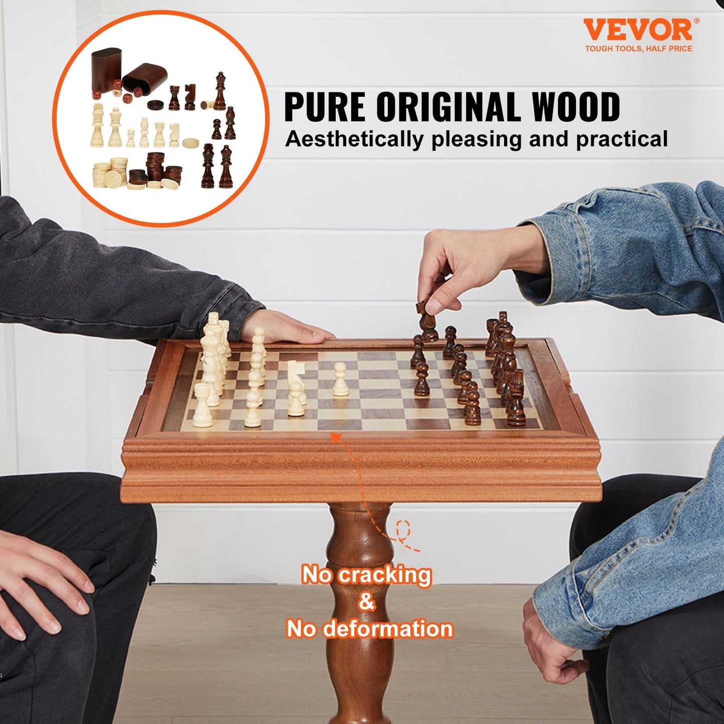 3-IN-1 Chess Checkers Backgammon Table Set, 18 Inch Premium Wooden