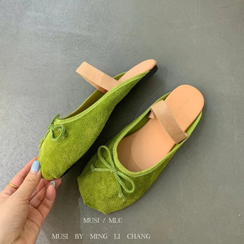 SUOJIALUN 2025 Autumn Women New Brand Slipper Fashion Round Toe Slip On Ladies Elegant Mules Shoes Soft Flat Heel Dress Slides S