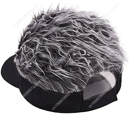 Custom Text Personalized Embroidered Novelty Hair Visor Cap Wig Peaked Adjustable Baseball Hat with Spiked Hair
