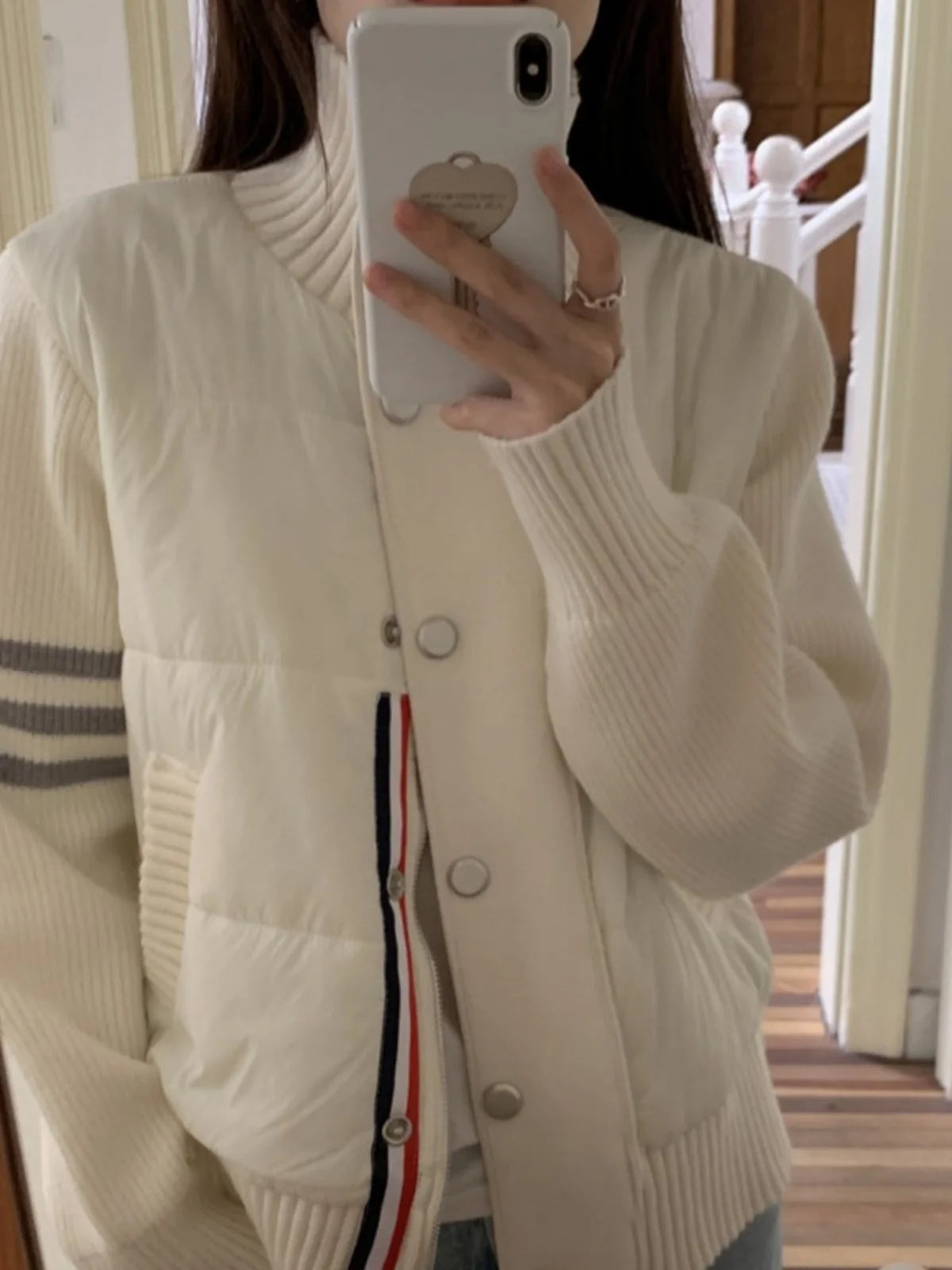 Sli ort Cotton Jaet Women's Winter Knitted Patchwork Slimming Top Stand Collar Long Sve Commute Regular Fit Coat