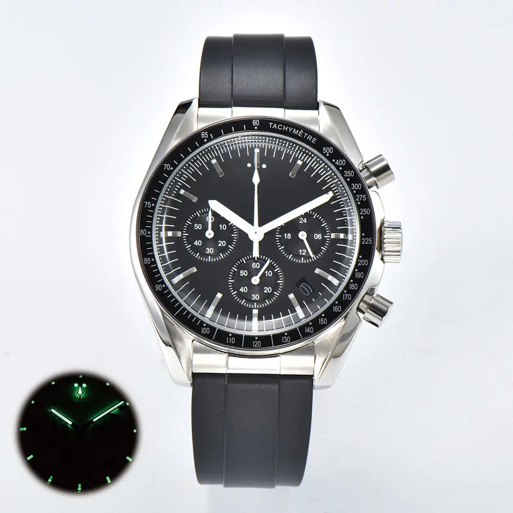 41mm silver men's watch VK63 movement quartz chronograph sapphire glass rubber strap business men's waterproof wristwatch 10Bar