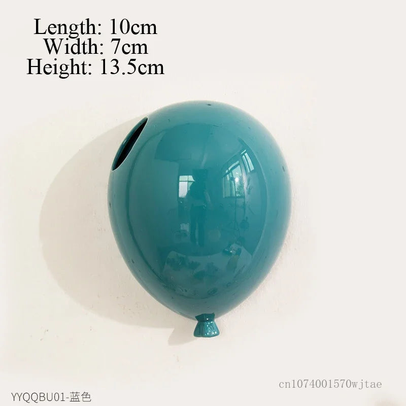 European Ceramic Wall Mounted Balloon Shaped Flower Pot, Creative Cake Ice Cream Shop Wall Decor, Yellow, Pink, Blue, Vases, 1Pc