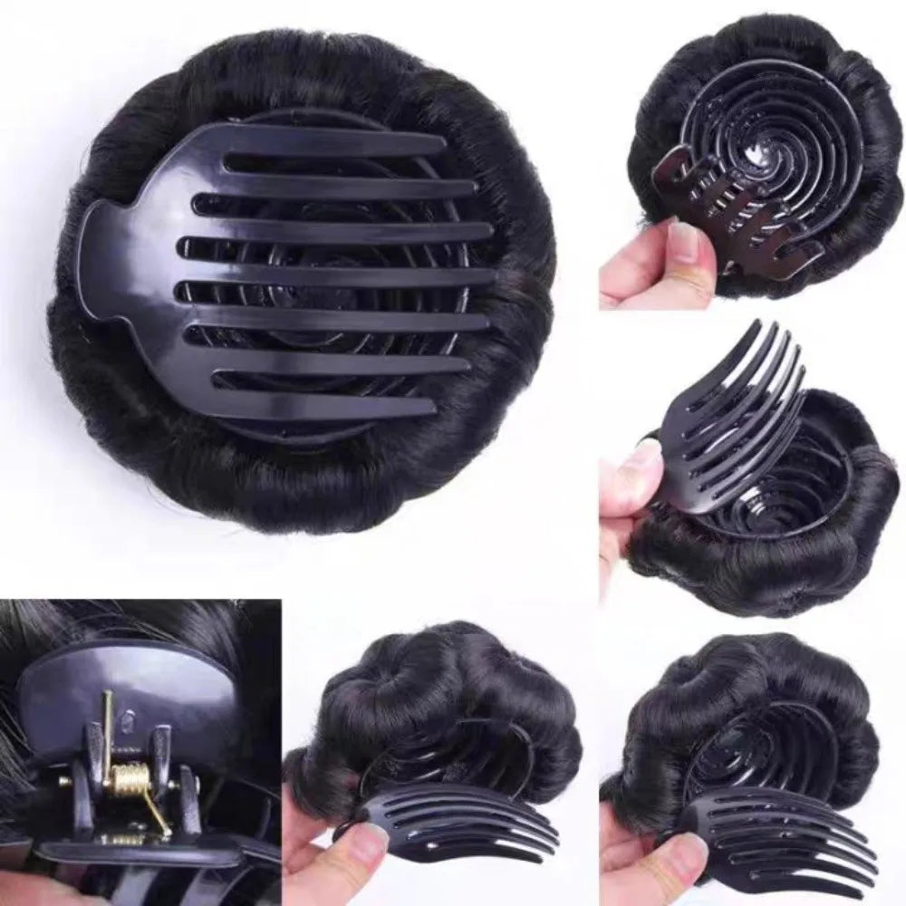 Synthetic Wig Natural Bud Flower Pearl Hairpin Wig Women Simulation Bride Braided Hairpiece Extension