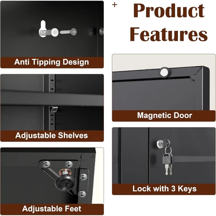 71 Glass Display Cabinet with Lock for Living Room, Tempered Glass, Black, Secure Storage and Elegant Showcase Design