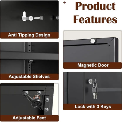 71 Glass Display Cabinet with Lock for Living Room, Tempered Glass, Black, Secure Storage and Elegant Showcase Design