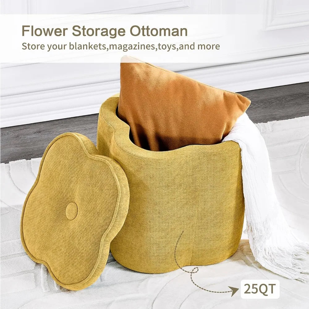 18"Flower Foot Rest Ottoman with Storage,Chenille Fabric Pouf Ottoman for Home Decor,Vanity Stool, Extra Seating for Living Room