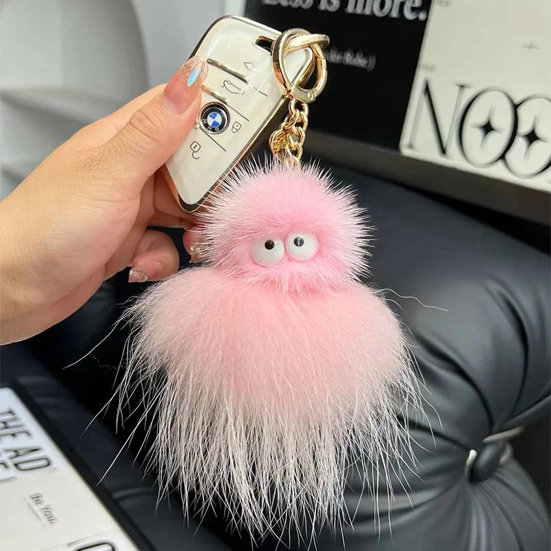 Mink Baby Octopus Keychain Furry Racoon Keyring Bag Charms Keychain For Bags 12CM Key-Pendant Pompoms Keyring Holder Bag Decor