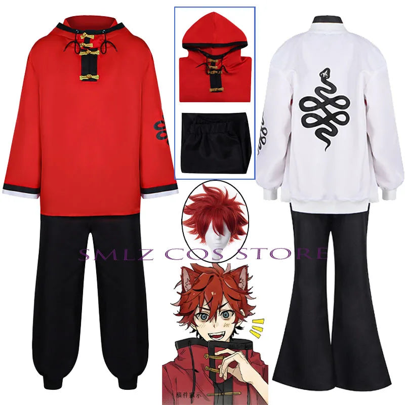 Newly Alma Cosplay Anime Gokurakugai Manga Costume Red Coat Pants Daily Wearing Rose Alma Wig Set Halloween Party Outfit for Man