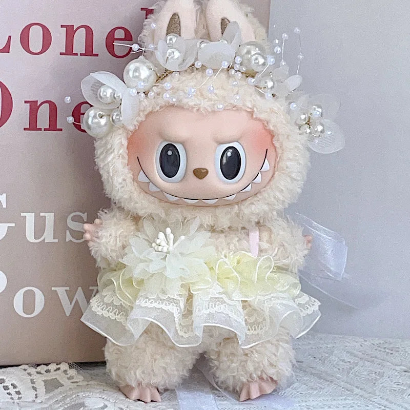 17CM Pendant Labubu Doll 17cm Labubu Generation 1 2 and 3 Macaron Color Set: Hair Hoop and Lace Skirt