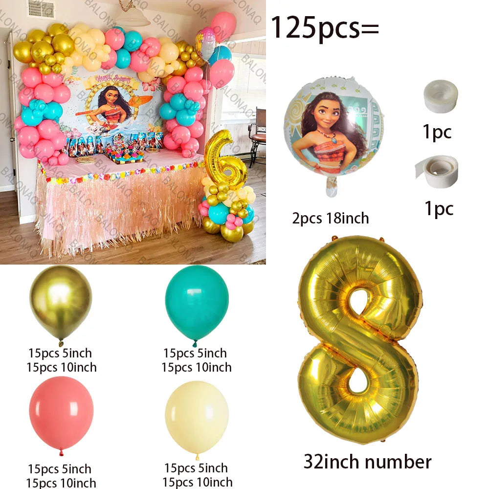 125pcs Disney Moana Party Balloons Moana Balloon Gold set Baby Shower Birthday Party Decorations Kids Toy Gifts