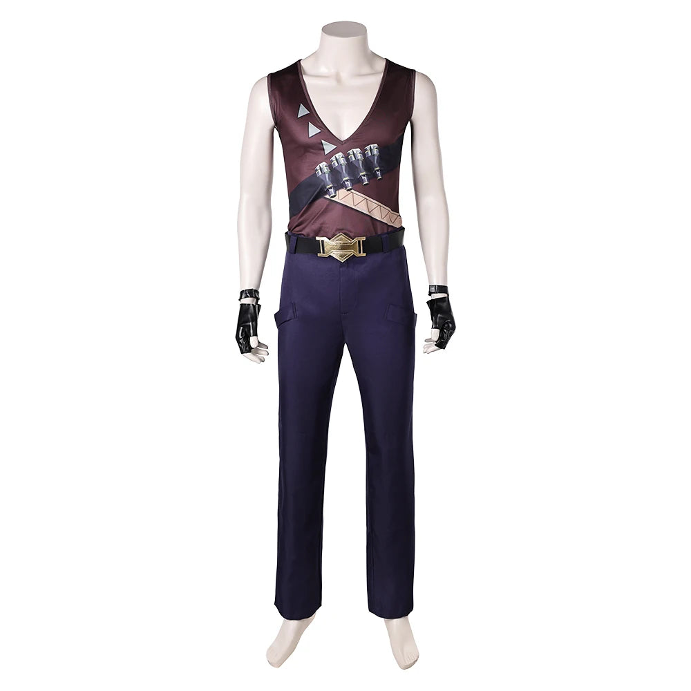Male Tejo Cosplay Game Valorant Uniform Vest Pants Belt Coat Costume Men Adult Clothing Outfits Halloween Carnival Party Suit