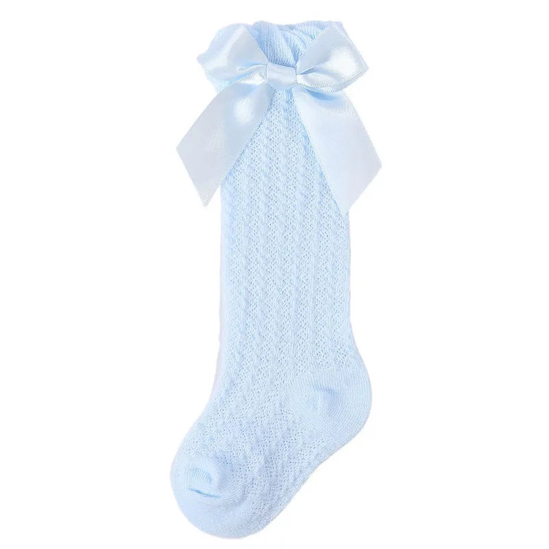 Newborn Baby Girl Knee High Socks Autumn Clothes Long Socks Thin Mesh Stockings with Bow for Infants Baby Items Clothing