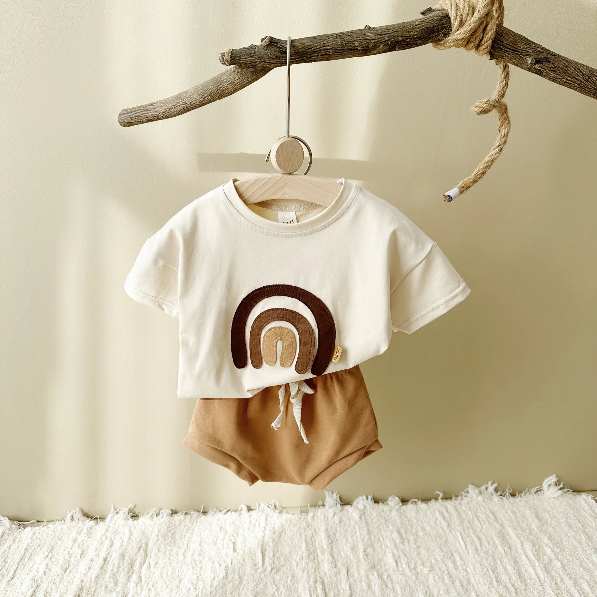 Infant Suit Baby Boy Clothes Girls Set Summer 2Pcs Newborn Baby Clothing Leisure Vacation Rainbow Patchwork T-shirt+Beach Shorts