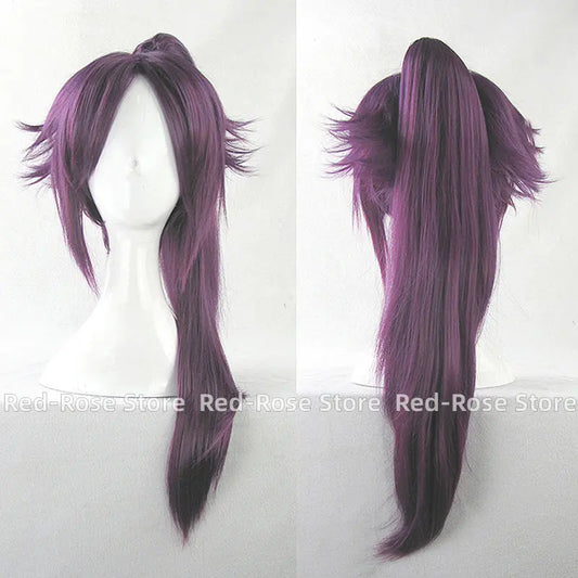Shihouin Yoruichi Cosplay Wigs High-temperature Fiber Synthetic Hair Purple Mixed Long Chip Ponytail + Wig Cap