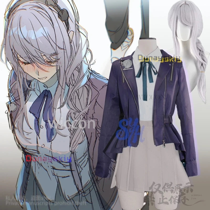 Kirifuji Nozomi Cosplay Game The Hundred Anime Costume Purple Pu Punk Coat Jk Kawaii Uniform Dress Lovely Japanese Girls Lolita