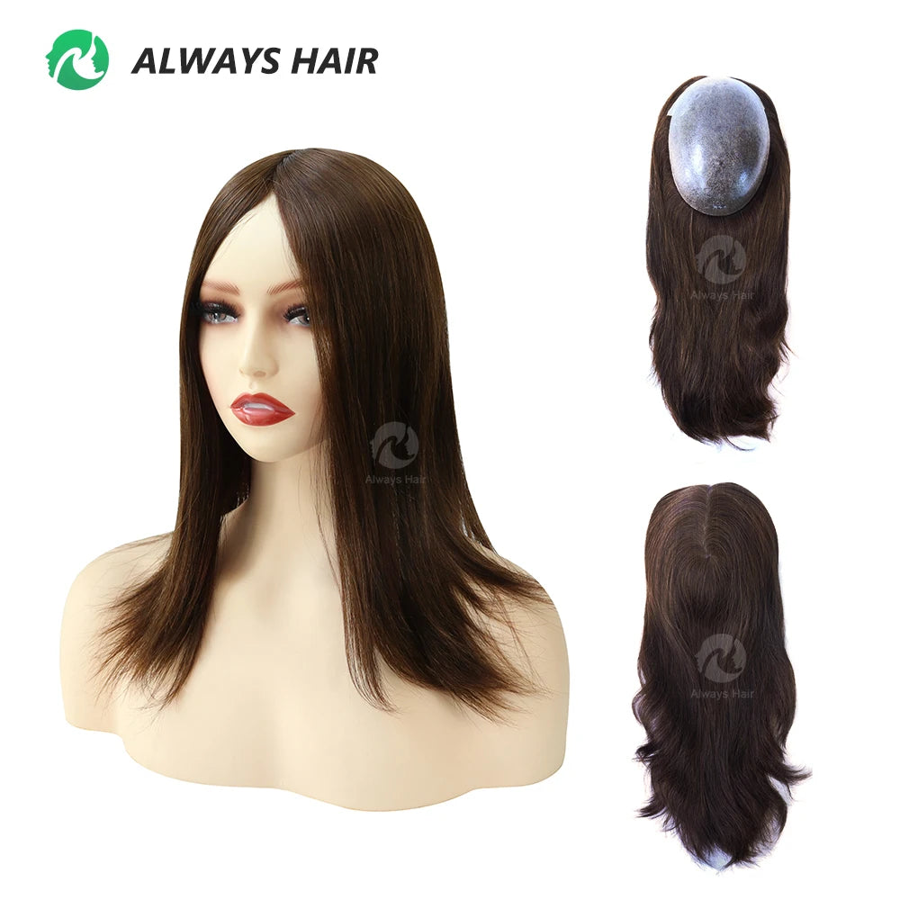 TP22INJ - All Injected Polyskin Hair Topper Chinese Culticle Remy Hairpieces for Women 14" 16" Toupee Women