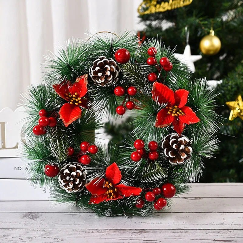 Christmas Rattan Wreath Pine Natural Branches Berries Pine Cones  Christmas Wreath Supplies Home Door Decoration For New Year's