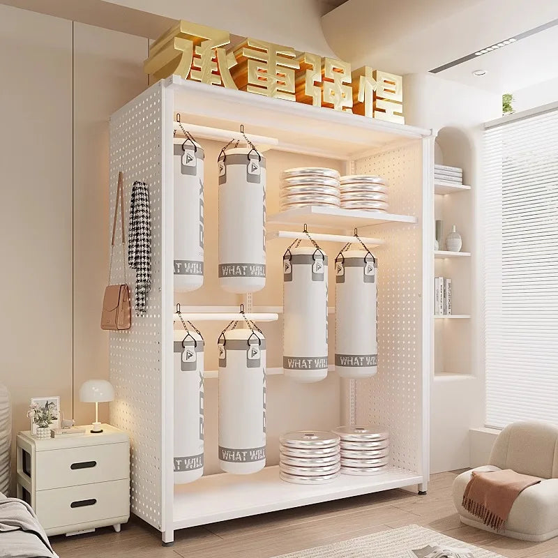 Premium Coat rack household floor-to-ceiling bedroom hanger dust-proof metal rack clothes rack assembly hole board wardrobe