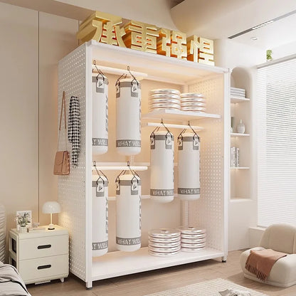 Premium Coat rack household floor-to-ceiling bedroom hanger dust-proof metal rack clothes rack assembly hole board wardrobe