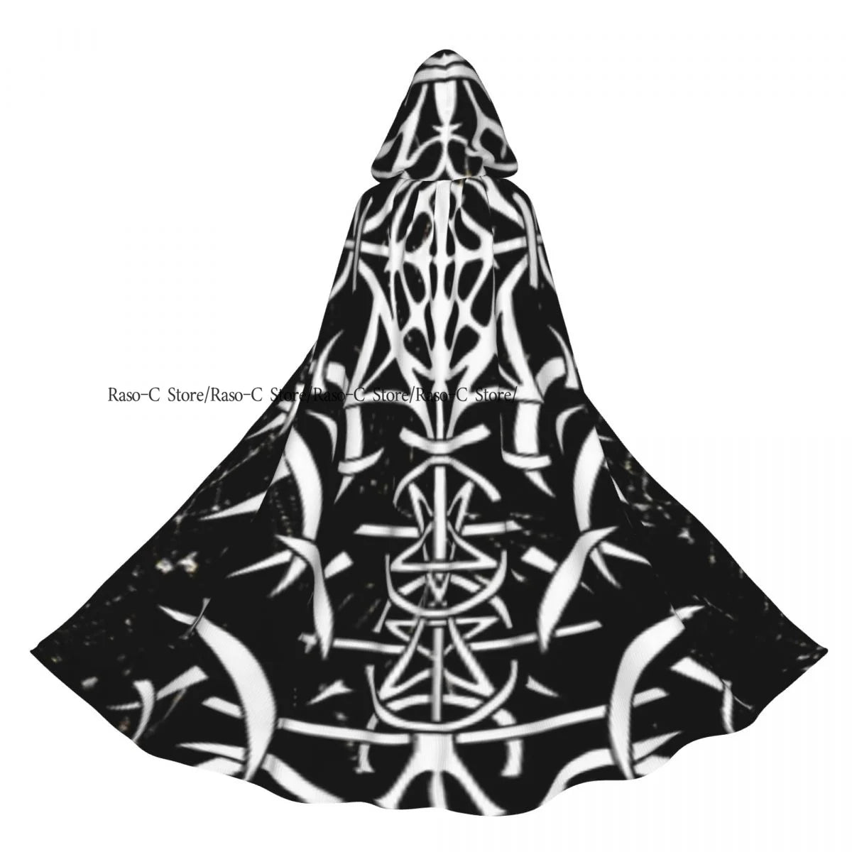 Tarot Card Gothic Pattern Hooded Cloak Polyester Unisex Witch Cape Costume Accessory