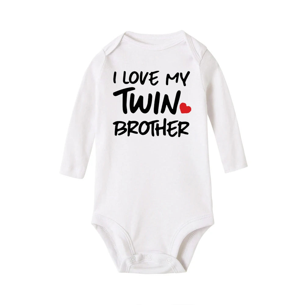 Newborn Infant Baby Boy Girls Bodysuit TWIN SISTER TWIN BROTHER Printing Jumpsuit Clothes Outfits Baby Twin Shower Gift