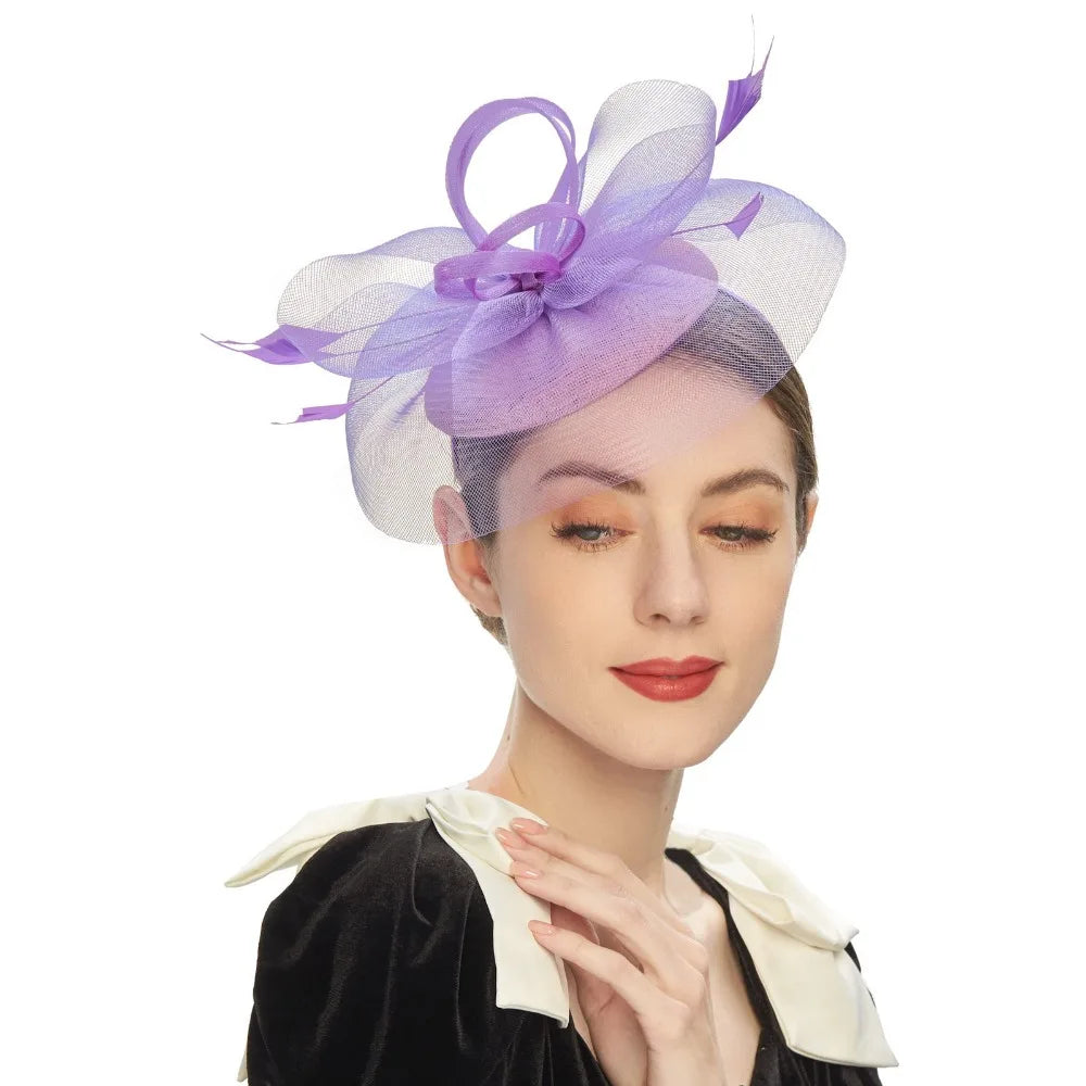 Fashion Feathers Mesh Fascinator Hat Elegant Exquisite Veil Hat Headwear Hair Hoop Sweet Bride Headband Cocktail Party