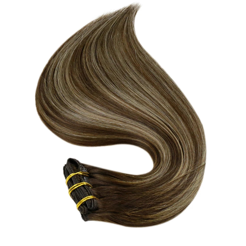 Full Shine Clip in Remy Hair Extensions Double Wefted Extension Blonde Highlight Ombre 100% Remy Human Hair Extensions Full Head