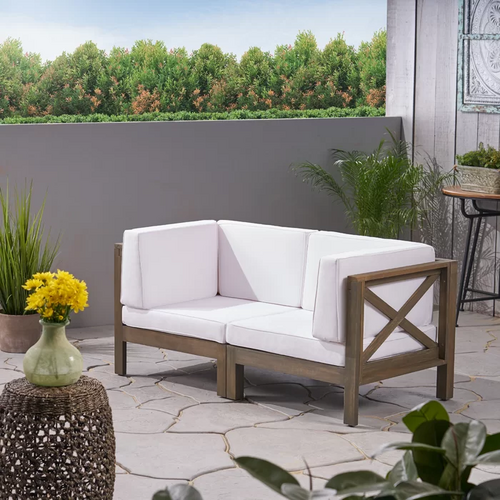 BRAVA X-BACK LOVESEAT ACACIA WOOD OUTDOOR WATER-RESISTANT SOFA