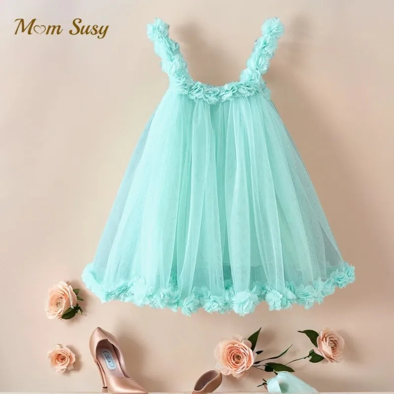 Baby Girl Princess Strap Flower Tutu Dress Infant Toddler Child Summer Sleeveless Vestido Party Dance Birthday Baby Clothes 1-7Y